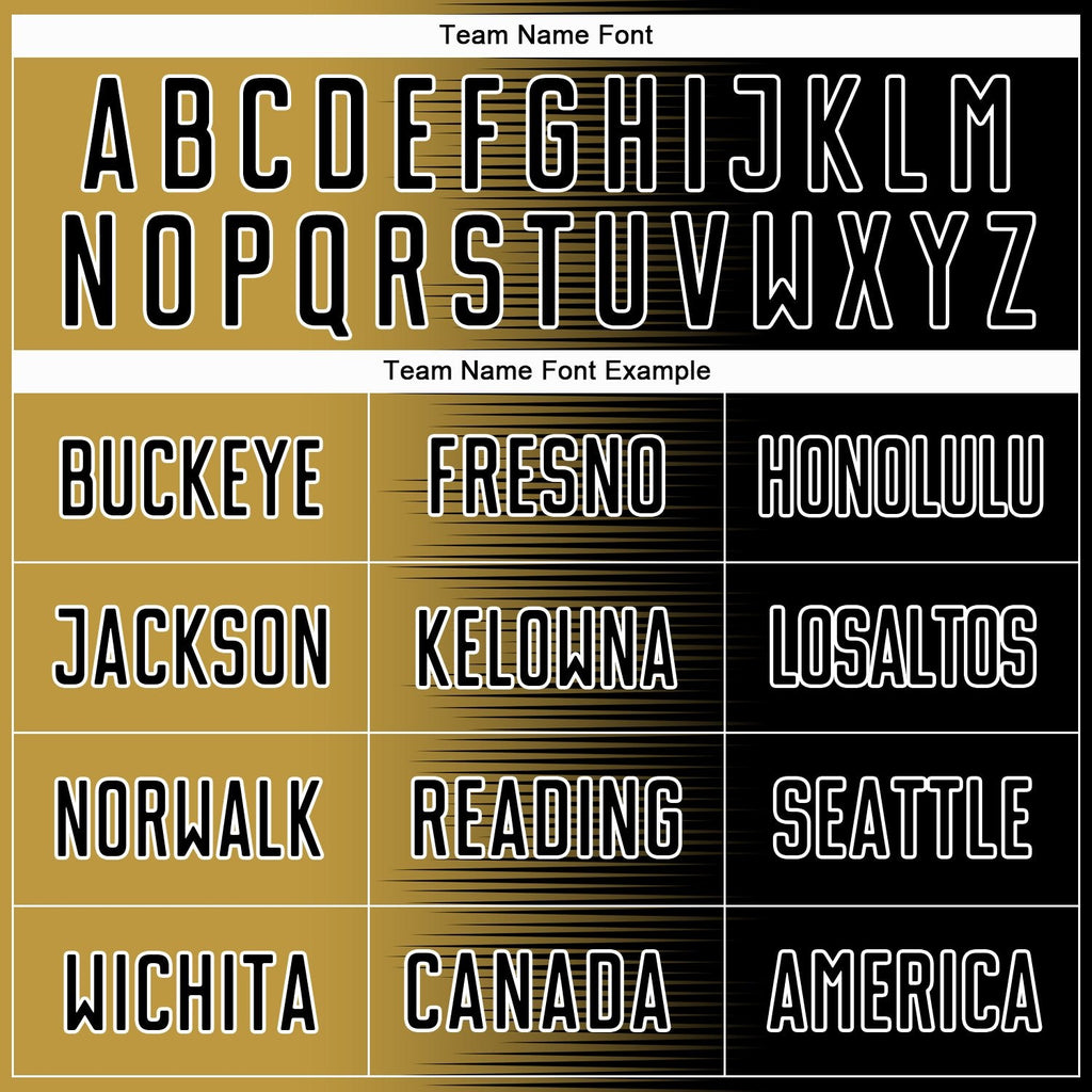Custom Black Old Gold-White Gradient Line Sublimation Soccer Uniform Jersey photo 4