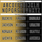 Custom Black Old Gold-White Gradient Line Sublimation Soccer Uniform Jersey photo 4