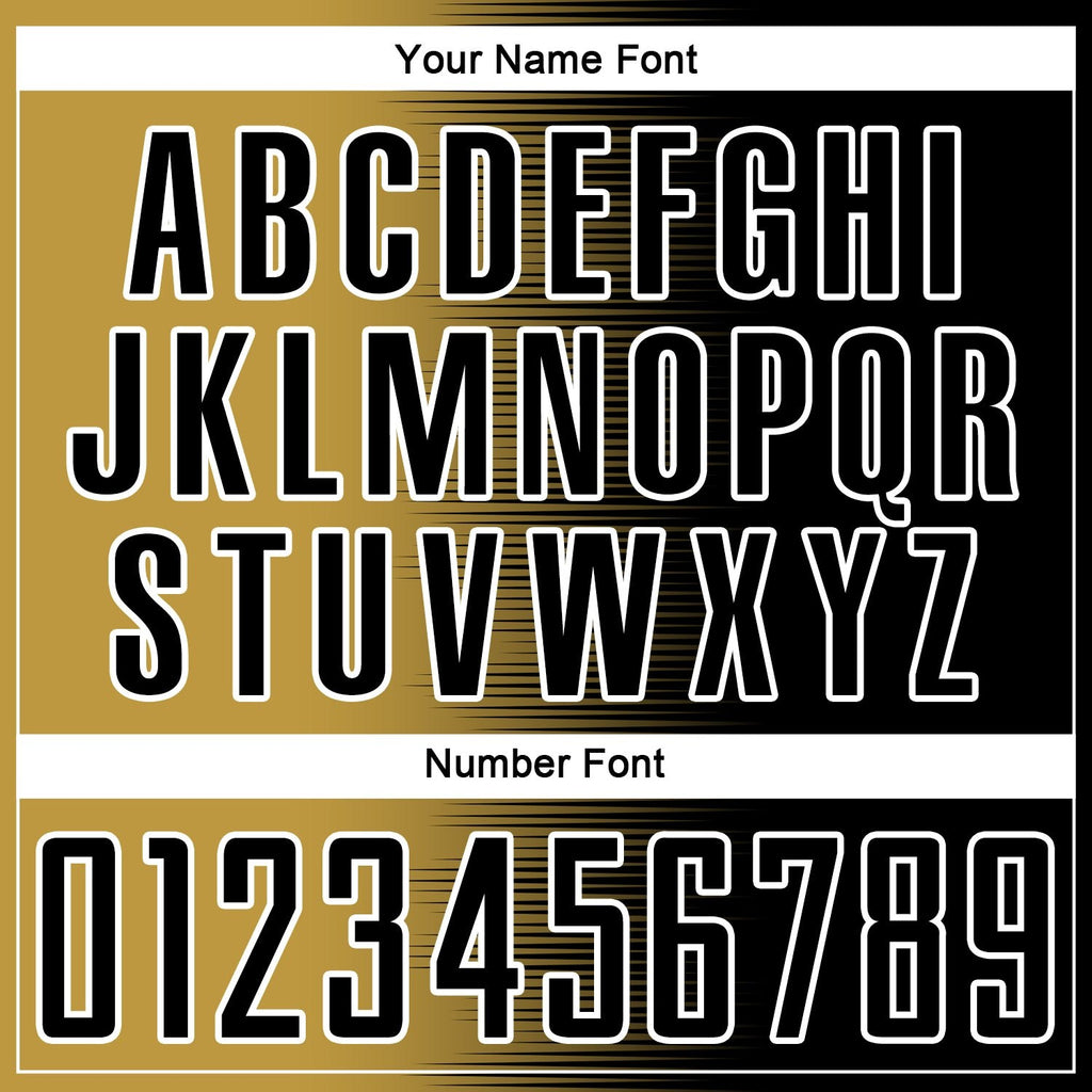 Custom Black Old Gold-White Gradient Line Sublimation Soccer Uniform Jersey photo 5