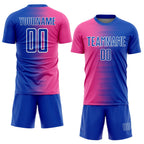Custom Thunder Blue Pink-White Gradient Line Sublimation Soccer Uniform Jersey photo 2