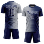 Custom Navy Gray-White Gradient Line Sublimation Soccer Uniform Jersey photo 2