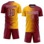 Custom Crimson Gold-White Gradient Line Sublimation Soccer Uniform Jersey photo 2