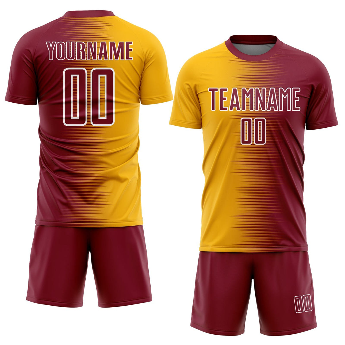 Custom Crimson Gold-White Gradient Line Sublimation Soccer Uniform Jersey photo 2