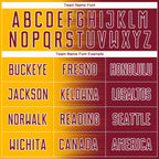 Custom Crimson Gold-White Gradient Line Sublimation Soccer Uniform Jersey photo 4