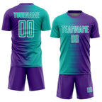Custom Purple Aqua-White Gradient Line Sublimation Soccer Uniform Jersey photo 2