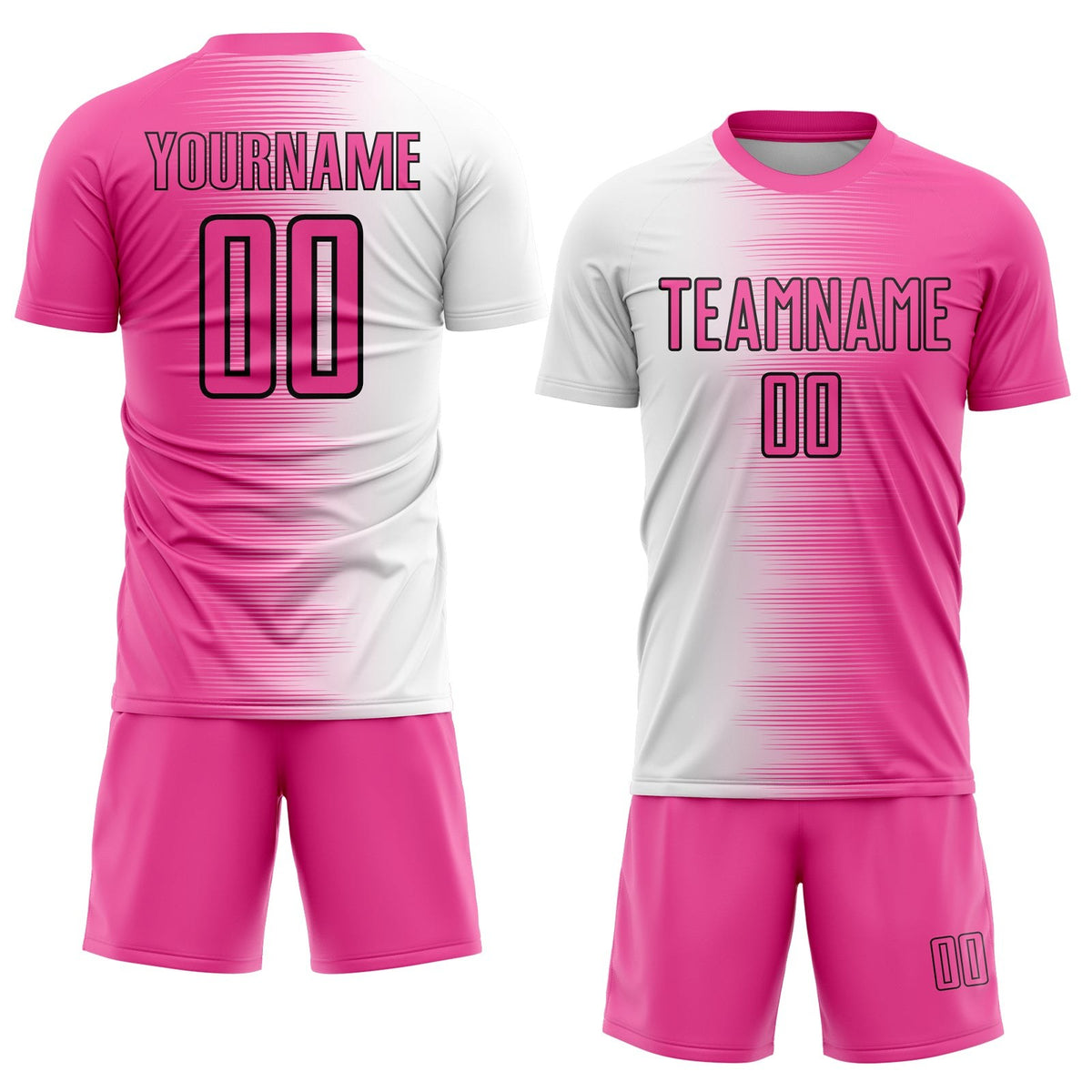 Custom Pink White-Black Gradient Line Sublimation Soccer Uniform Jersey photo 2