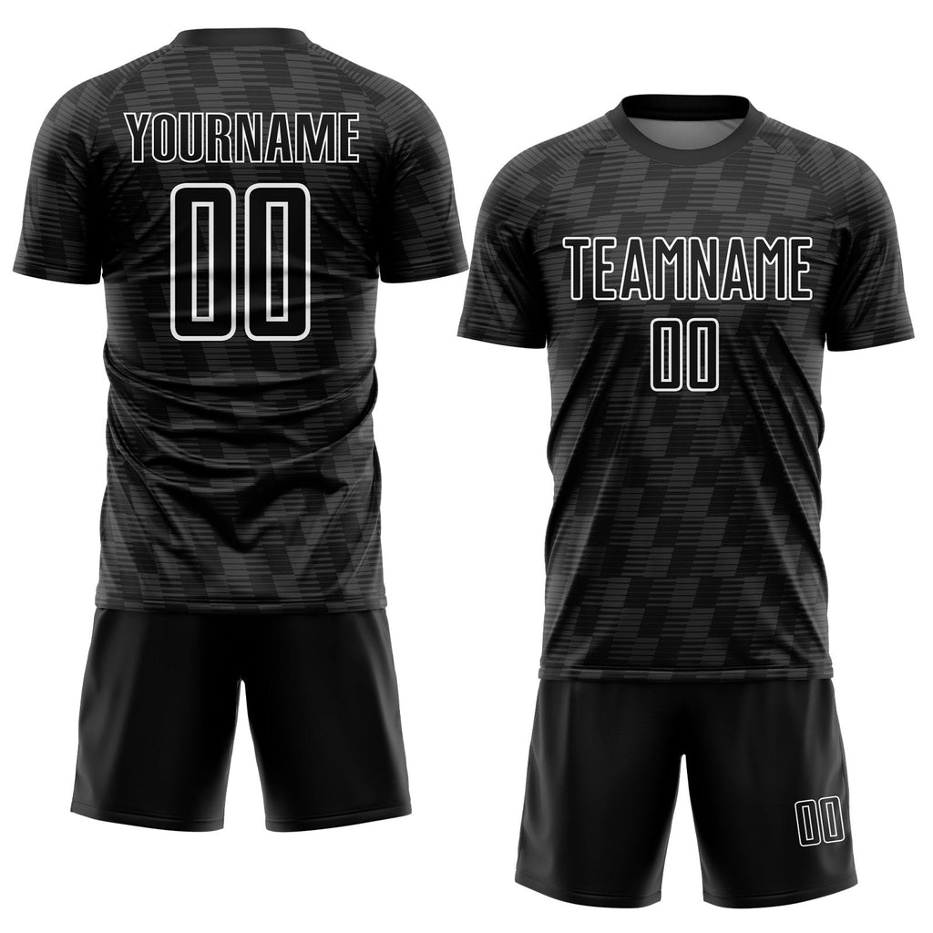 Custom Black White Line Sublimation Soccer Uniform Jersey photo 2