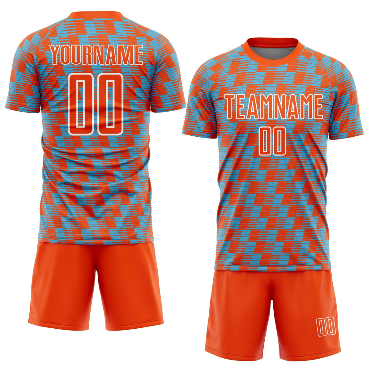 Custom Orange Sky Blue-White Line Sublimation Soccer Uniform Jersey photo 2