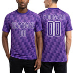 Custom Purple Medium Purple-White Line Sublimation Soccer Uniform Jersey worn front and back