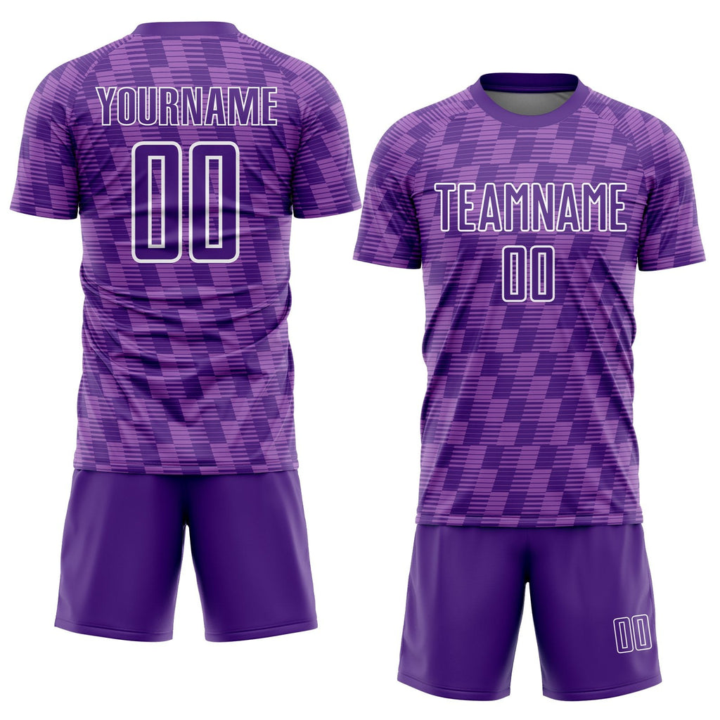 Custom Purple Medium Purple-White Line Sublimation Soccer Uniform Jersey photo 2