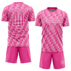 Custom Pink Light Pink-White Line Sublimation Soccer Uniform Jersey photo 2