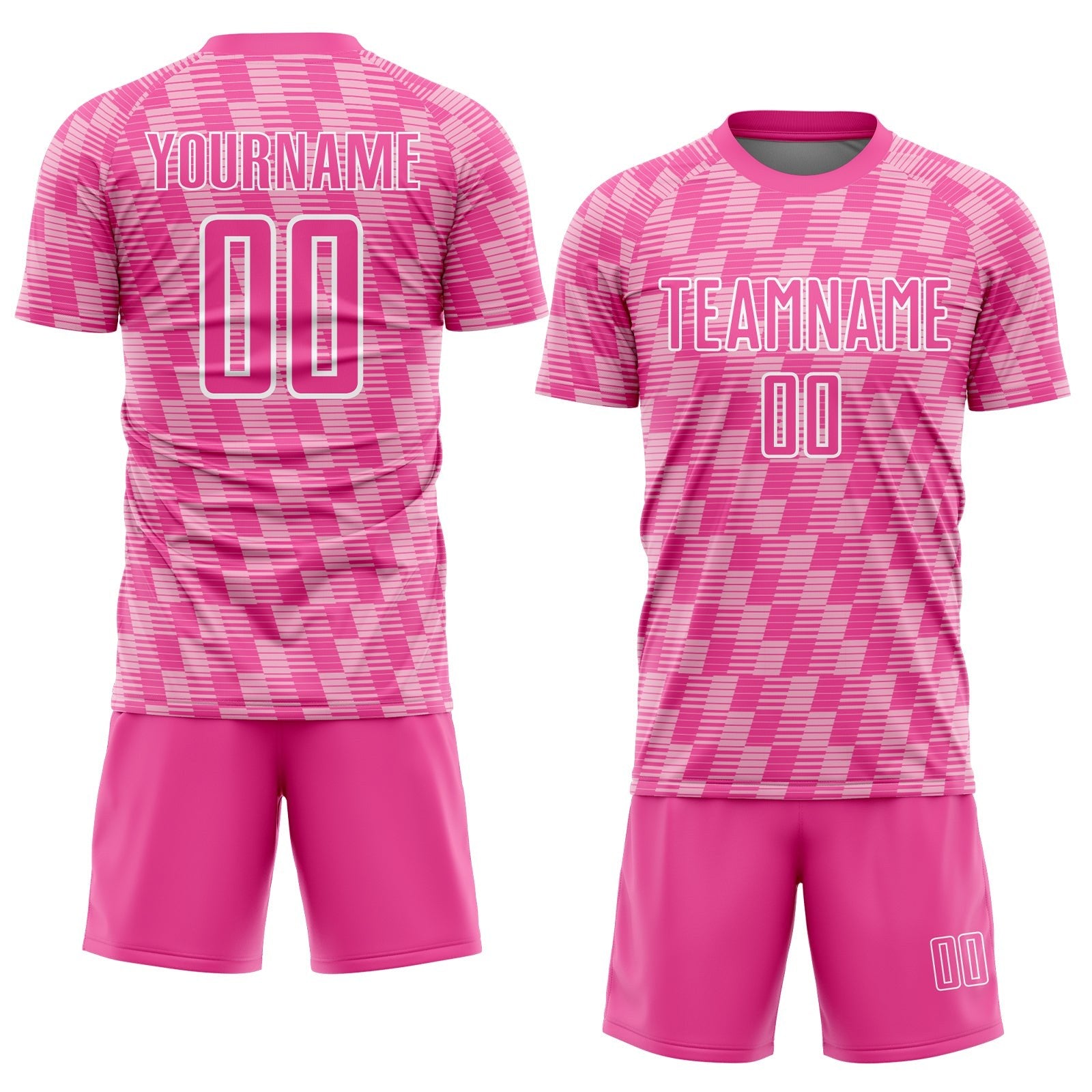 Custom Pink Light Pink-White Line Sublimation Soccer Uniform Jersey photo 2