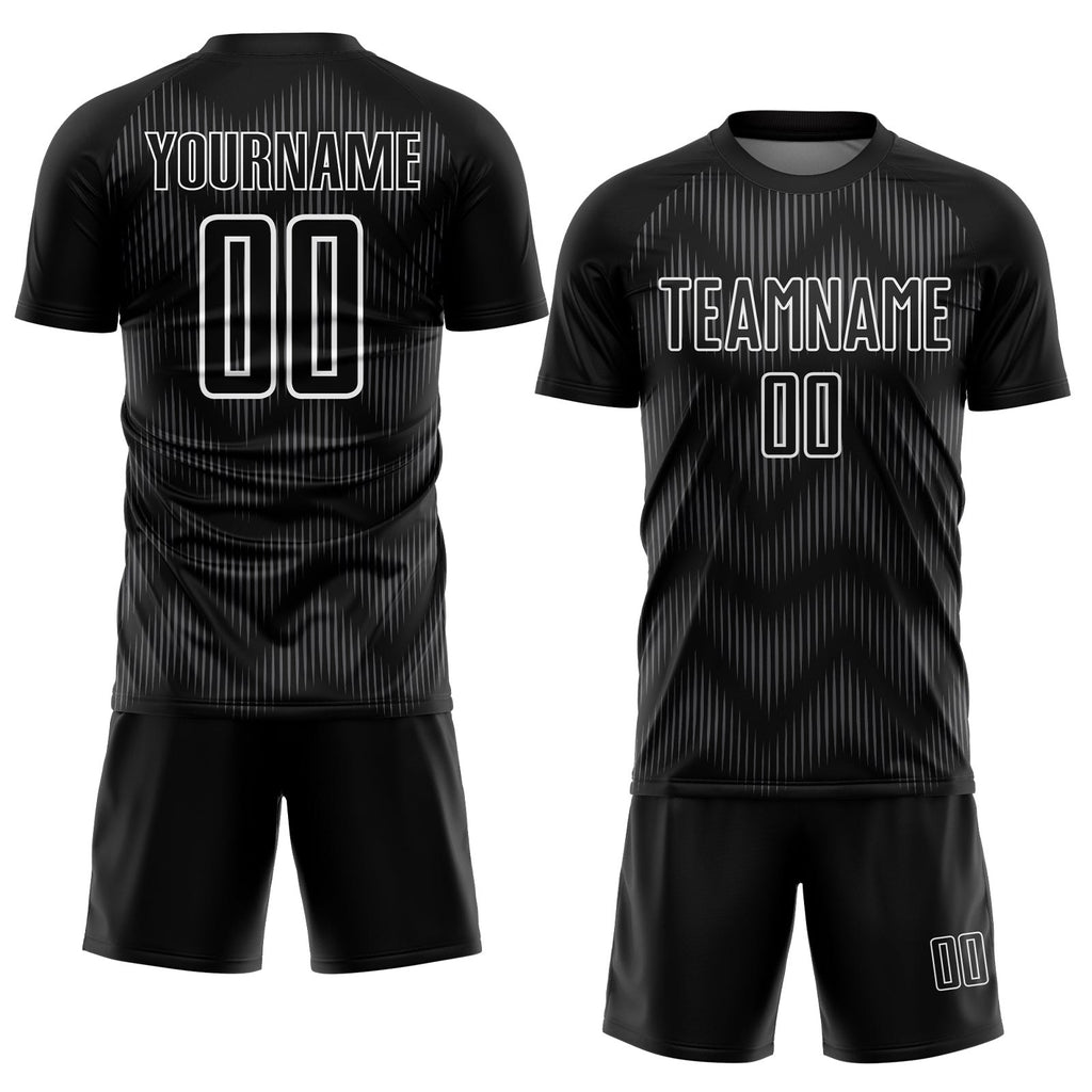 Custom Black Steel Gray-White Line Sublimation Soccer Uniform Jersey photo 2