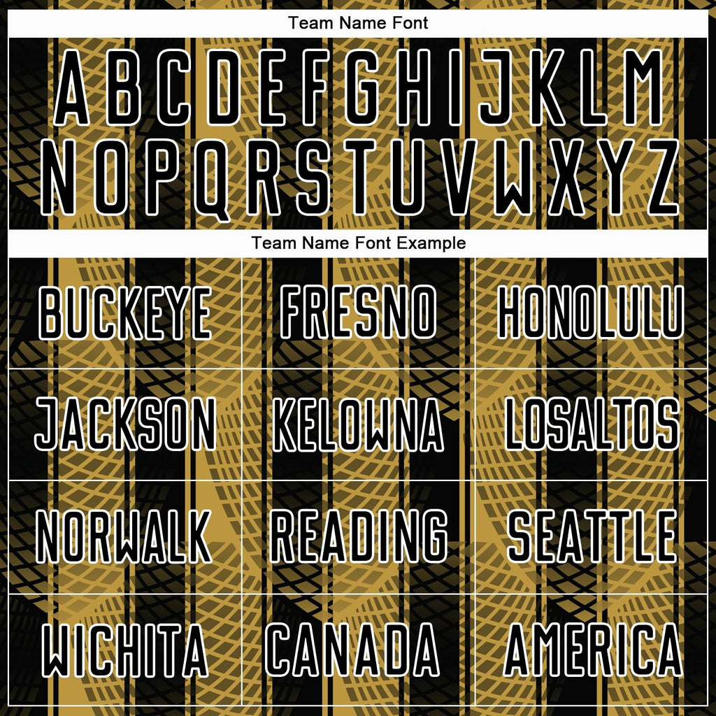 Custom Black Old Gold-White Abstract Network Sublimation Soccer Uniform Jersey photo 4