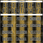 Custom Black Old Gold-White Abstract Network Sublimation Soccer Uniform Jersey photo 4