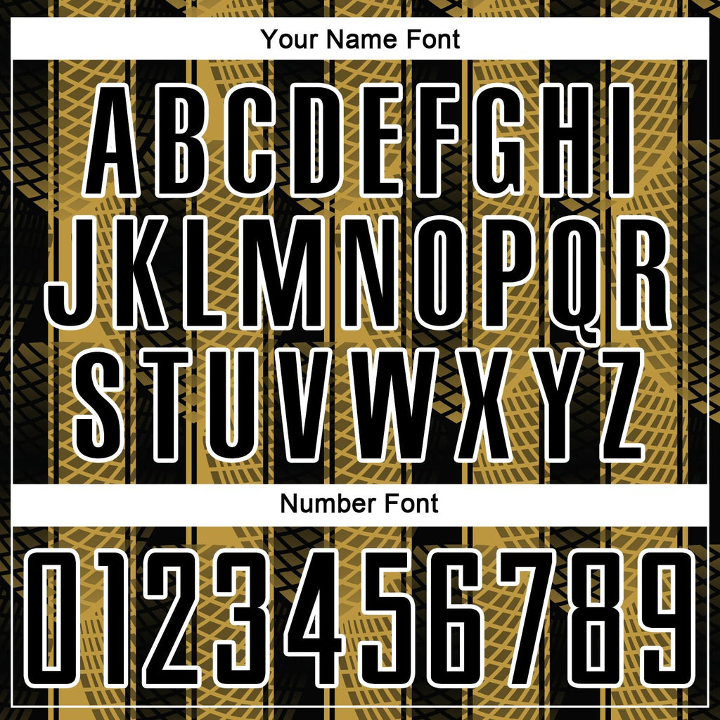 Custom Black Old Gold-White Abstract Network Sublimation Soccer Uniform Jersey photo 5