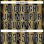Custom Black Old Gold-White Abstract Network Sublimation Soccer Uniform Jersey photo 5