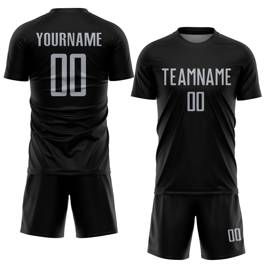 Custom Black Gray Sublimation Soccer Uniform Jersey photo 2