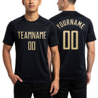 Custom Black Cream Sublimation Soccer Uniform Jersey worn front and back