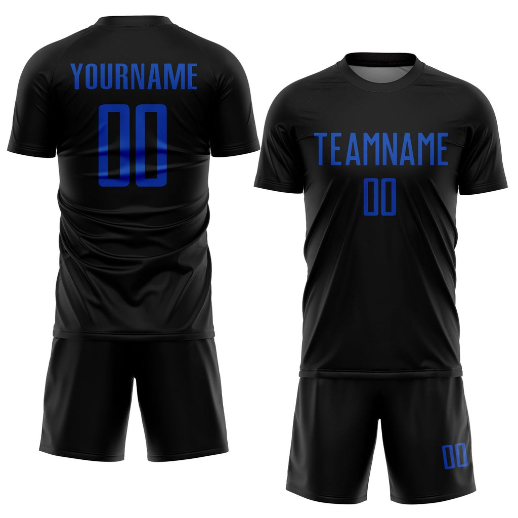 Custom Black Thunder Blue Sublimation Soccer Uniform Jersey photo 2