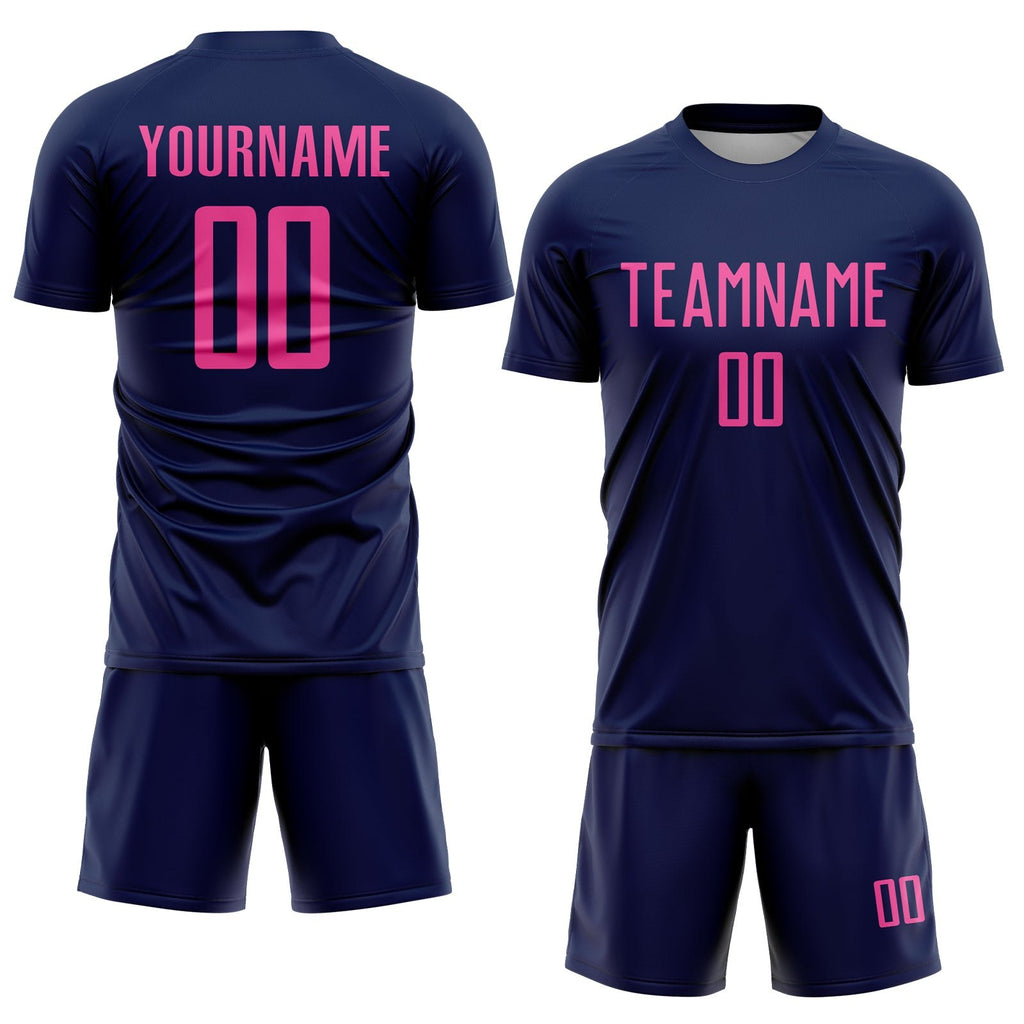 Custom Navy Pink Sublimation Soccer Uniform Jersey photo 2