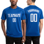 Custom Royal White Sublimation Soccer Uniform Jersey worn front and back