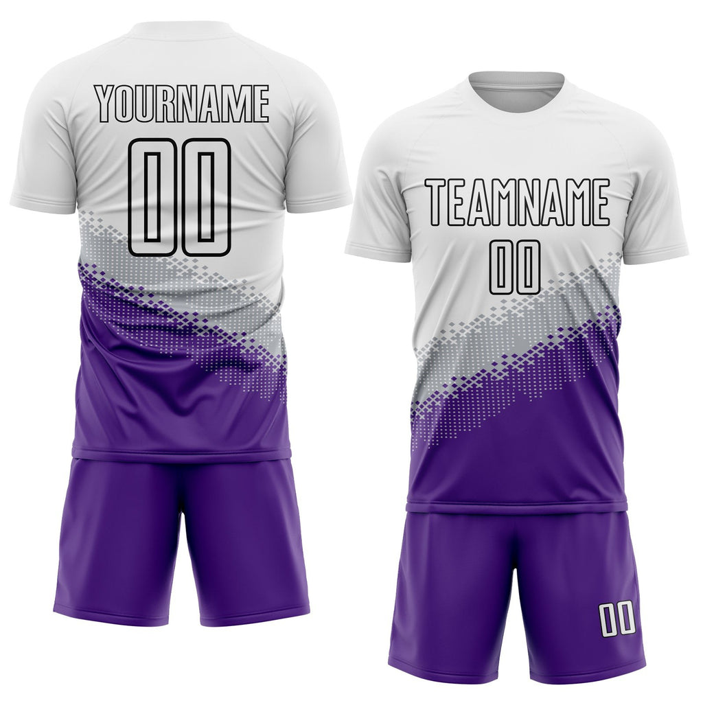 Custom White Gray Purple-Black Gradient Geometric Shape Sublimation Soccer Uniform Jersey photo 2