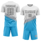 Custom White Gray Sky Blue-Black Gradient Geometric Shape Sublimation Soccer Uniform Jersey photo 2