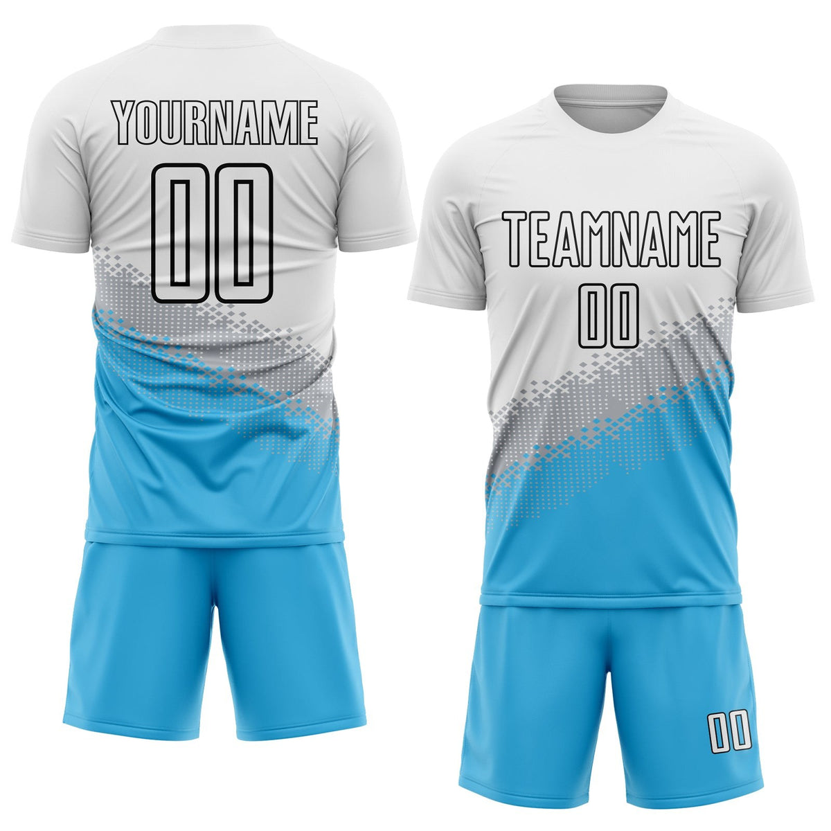 Custom White Gray Sky Blue-Black Gradient Geometric Shape Sublimation Soccer Uniform Jersey photo 2