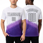 Custom White Medium Purple Purple-Black Gradient Geometric Shape Sublimation Soccer Uniform Jersey worn front and back