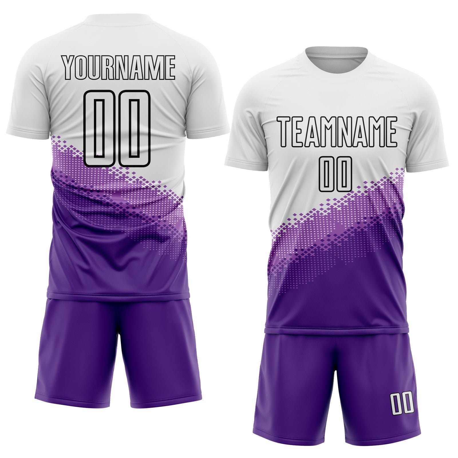 Custom White Medium Purple Purple-Black Gradient Geometric Shape Sublimation Soccer Uniform Jersey photo 2