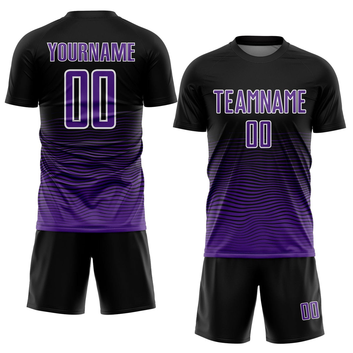 Custom Black Purple-White Gradient Line Sublimation Soccer Uniform Jersey photo 2