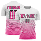 Custom White Pink-Black Gradient Line Sublimation Soccer Uniform Jersey