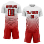 Custom White Red-Black Gradient Line Sublimation Soccer Uniform Jersey photo 2