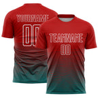 Custom Red Teal-White Gradient Line Sublimation Soccer Uniform Jersey