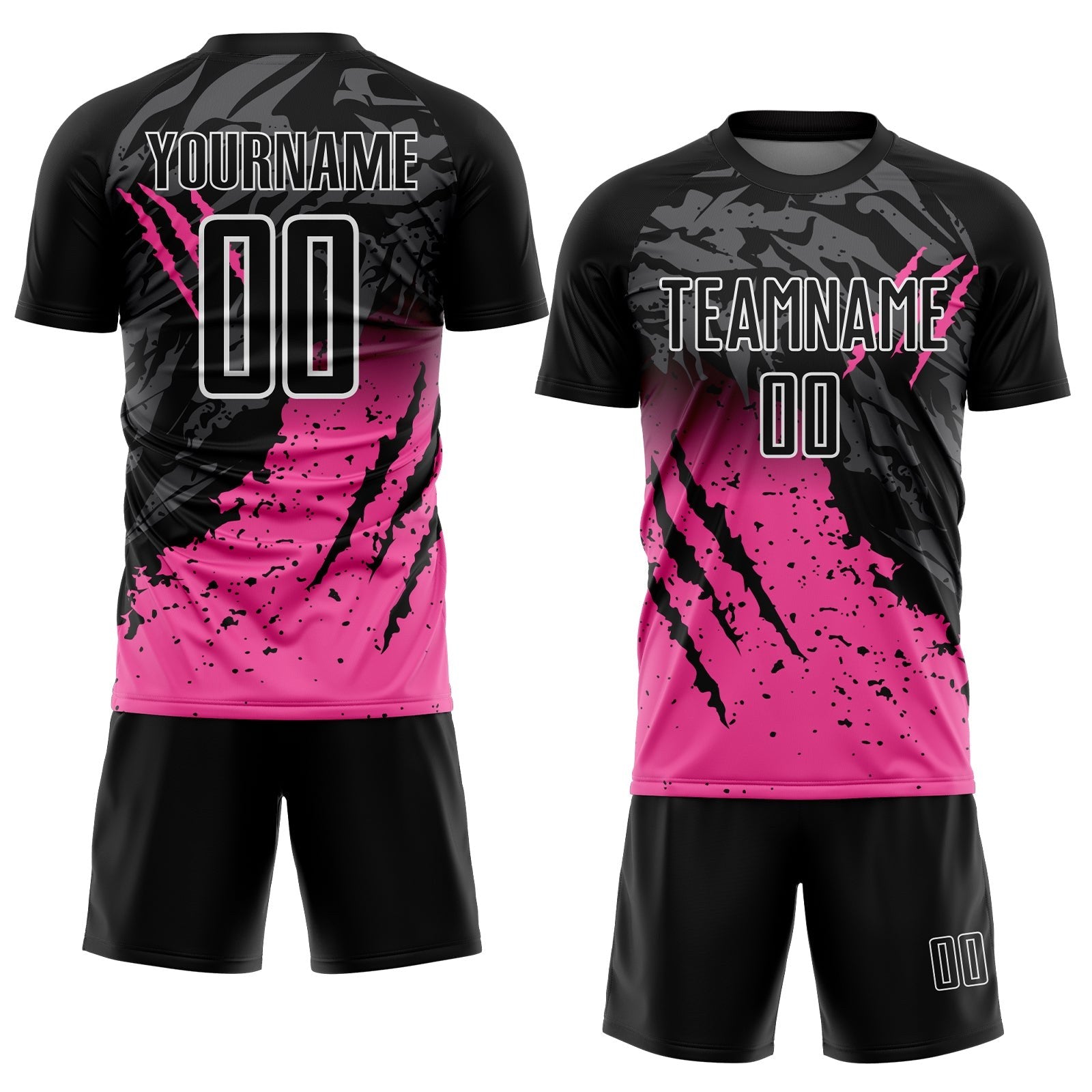 Custom Black Pink-White Gradient Scratch Splash Sublimation Soccer Uniform Jersey photo 2