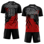 Custom Black Red-White Gradient Scratch Splash Sublimation Soccer Uniform Jersey photo 2