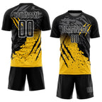 Custom Black Yellow-White Gradient Scratch Splash Sublimation Soccer Uniform Jersey photo 2