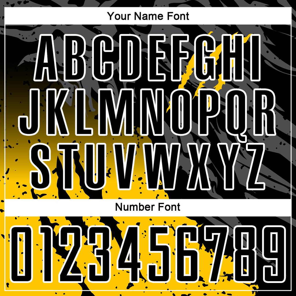 Custom Black Yellow-White Gradient Scratch Splash Sublimation Soccer Uniform Jersey photo 5