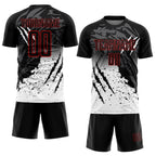 Custom Black White-Red Gradient Scratch Splash Sublimation Soccer Uniform Jersey photo 2