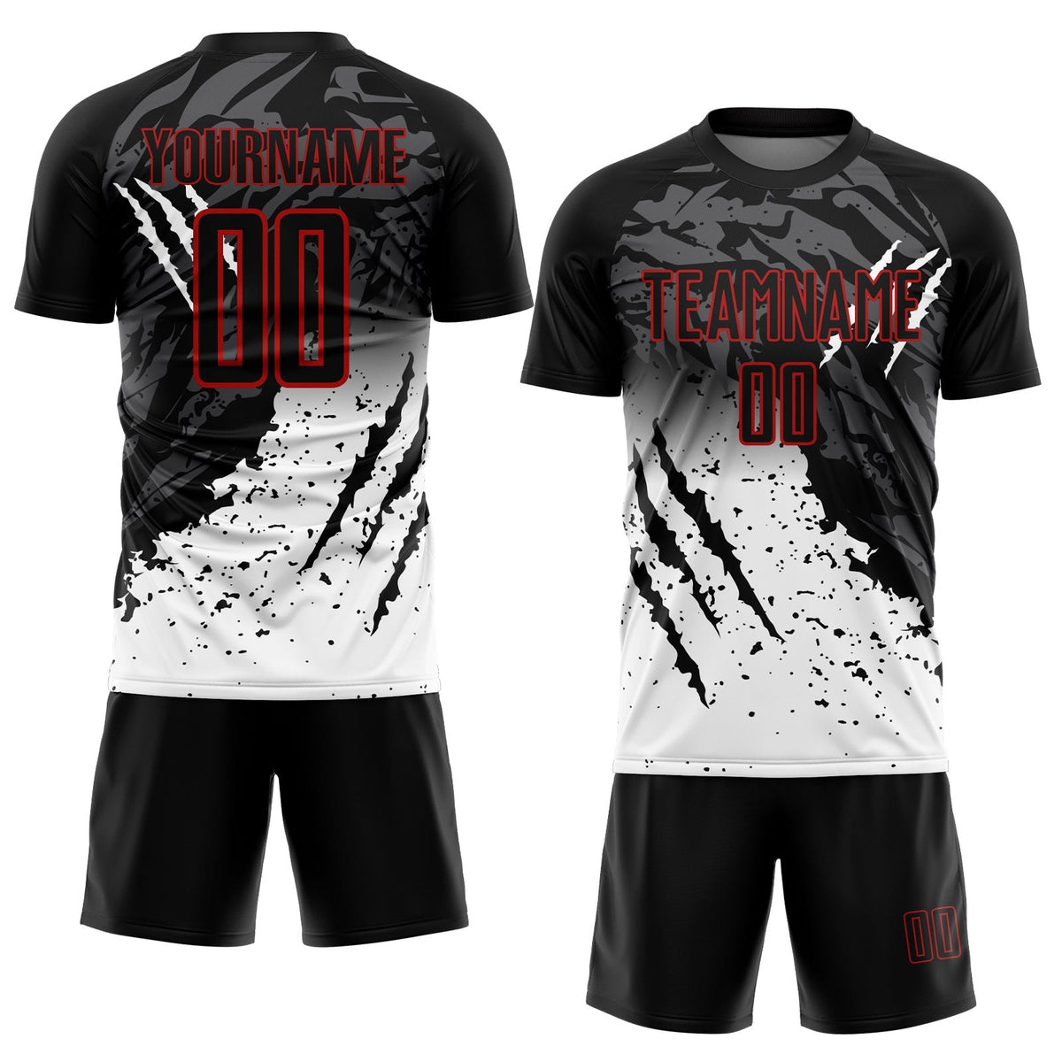 Custom Black White-Red Gradient Scratch Splash Sublimation Soccer Uniform Jersey photo 2
