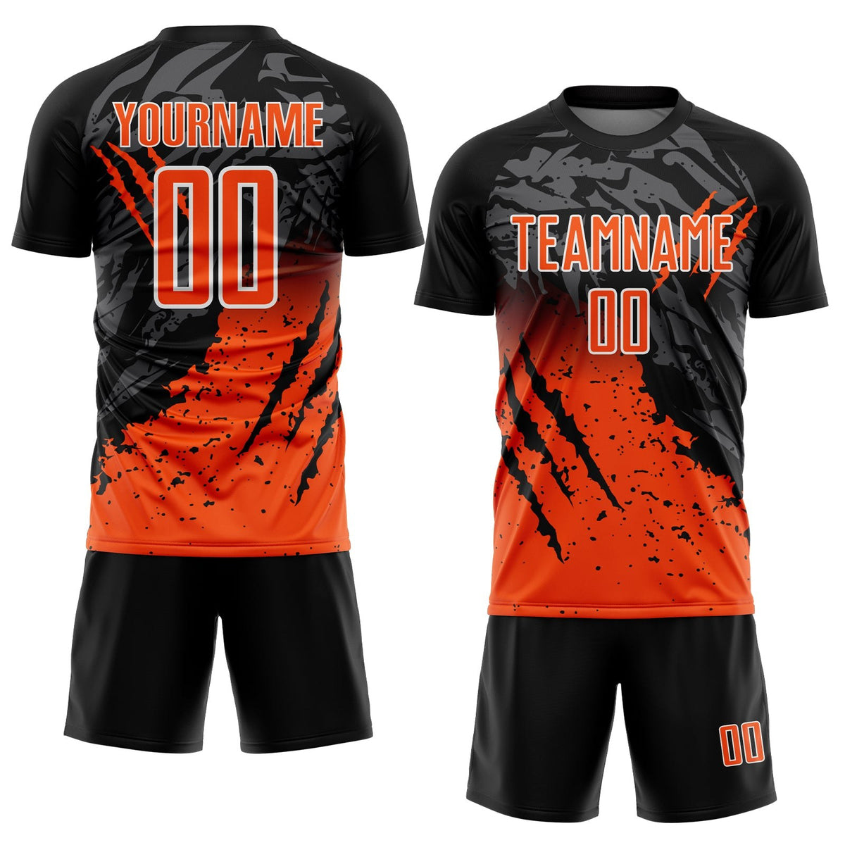 Custom Black Orange-White Gradient Scratch Splash Sublimation Soccer Uniform Jersey photo 2
