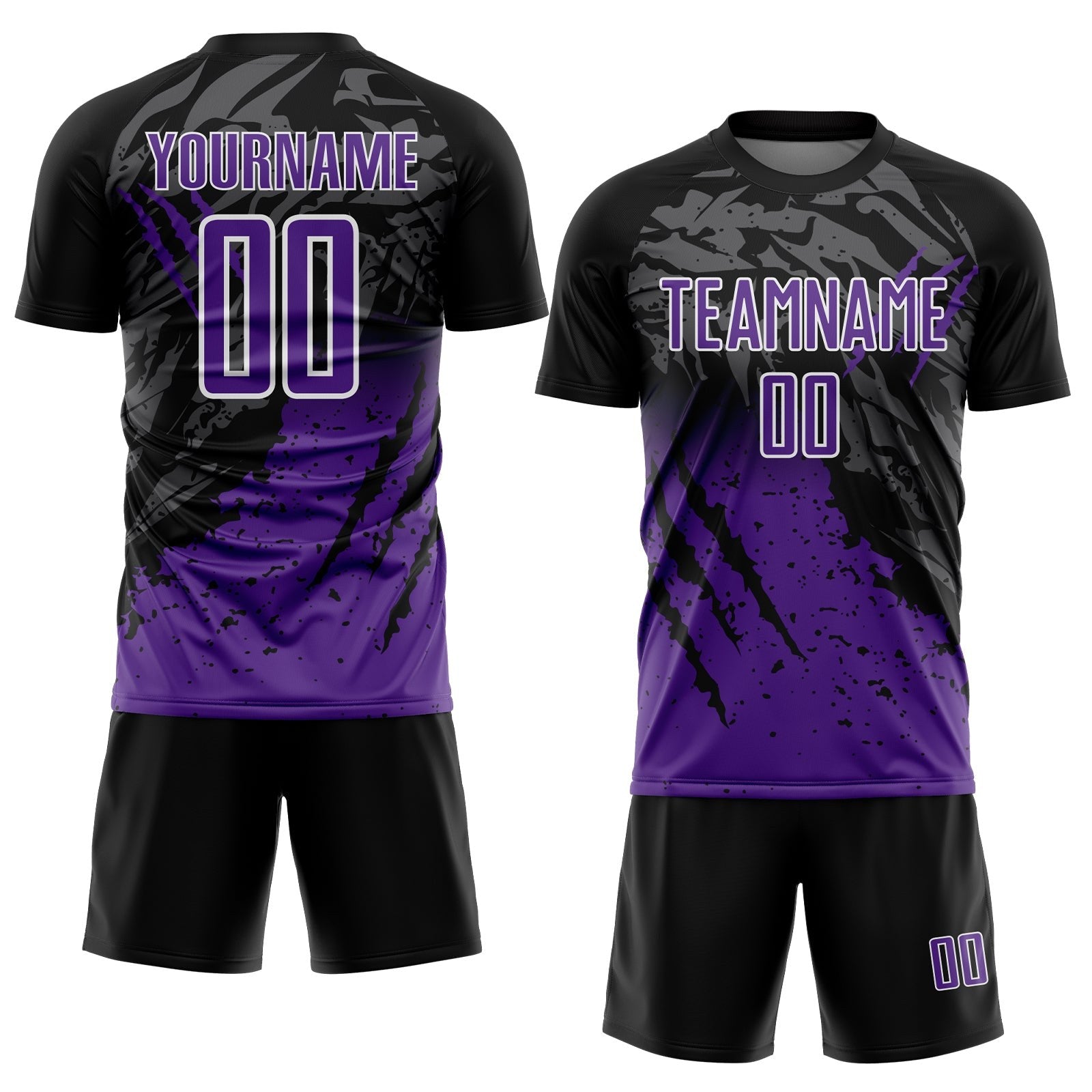 Custom Black Purple-White Gradient Scratch Splash Sublimation Soccer Uniform Jersey photo 2