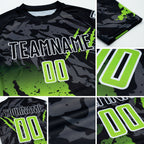 Custom Black Neon Green-White Gradient Scratch Splash Sublimation Soccer Uniform Jersey detail
