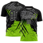 Custom Black Neon Green-White Gradient Scratch Splash Sublimation Soccer Uniform Jersey photo 1