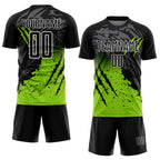 Custom Black Neon Green-White Gradient Scratch Splash Sublimation Soccer Uniform Jersey photo 2