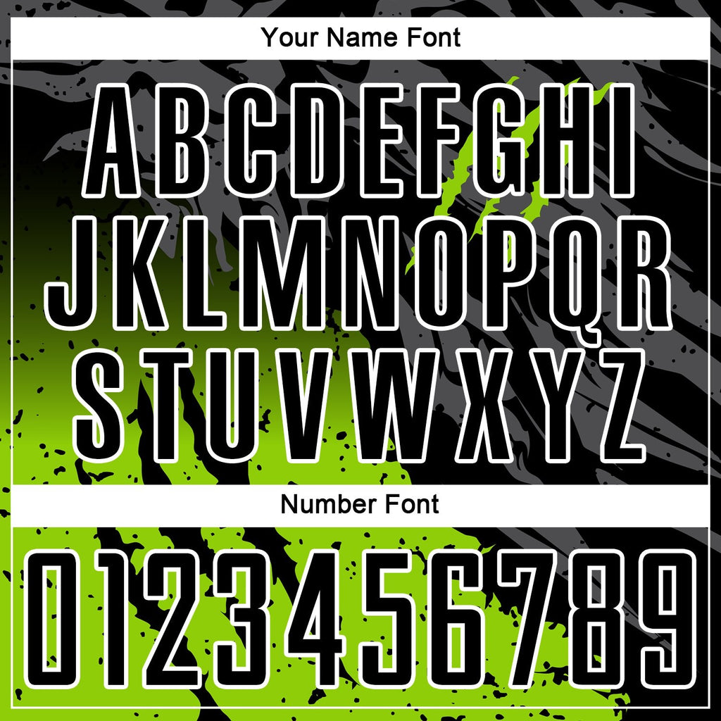 Custom Black Neon Green-White Gradient Scratch Splash Sublimation Soccer Uniform Jersey photo 5
