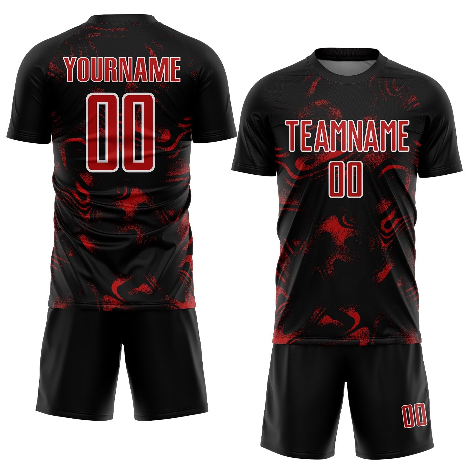 Custom Black Red-White Abstract Liquid Sublimation Soccer Uniform Jersey photo 2