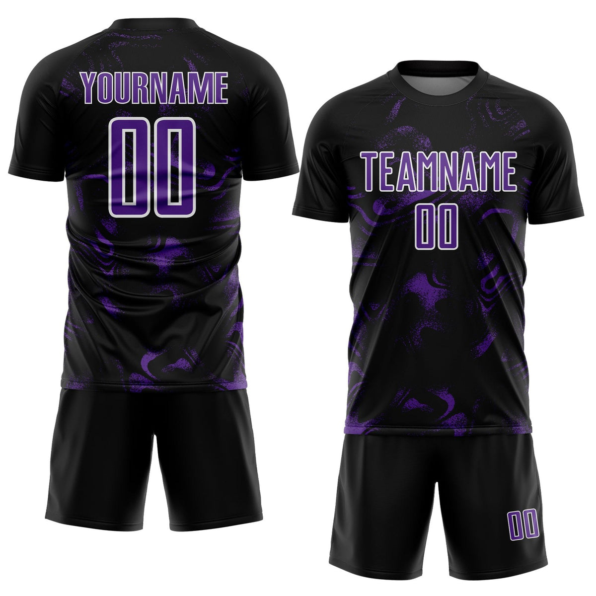 Custom Black Purple-White Abstract Liquid Sublimation Soccer Uniform Jersey photo 2