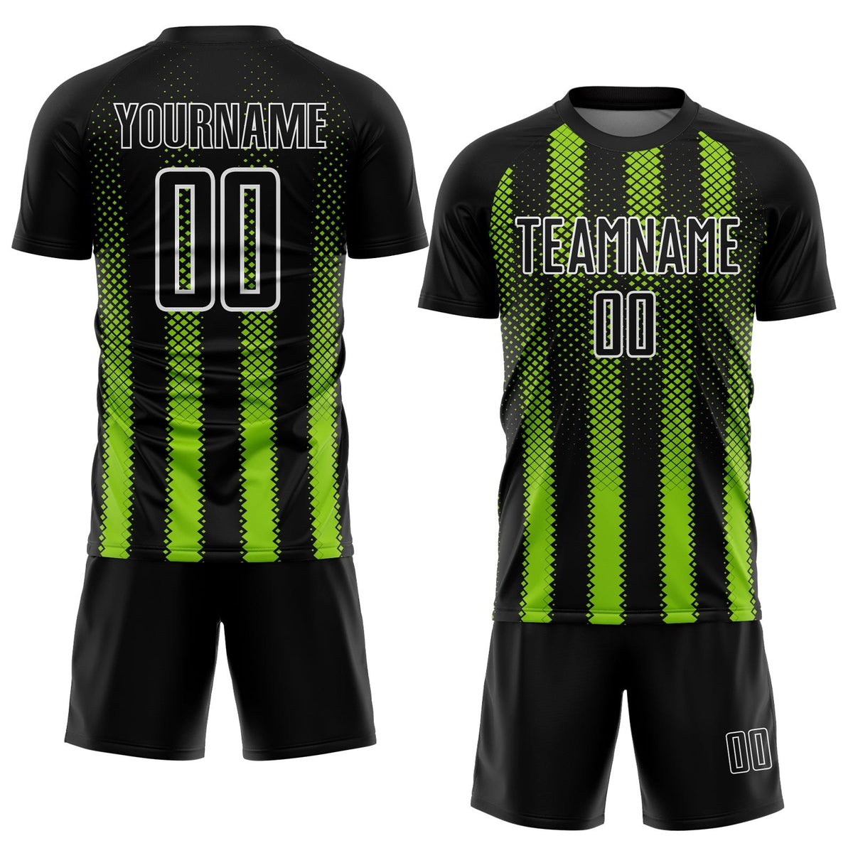 Custom Black Neon Green-White Geometric Shape Sublimation Soccer Uniform Jersey photo 2